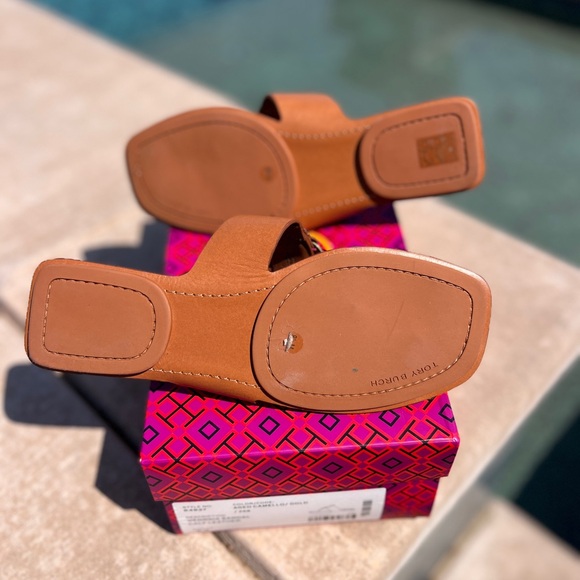 *NWT* Tory Burch Georgia Sandal Calf Leather. Aged Carmello Brown - Picture 6 of 6
